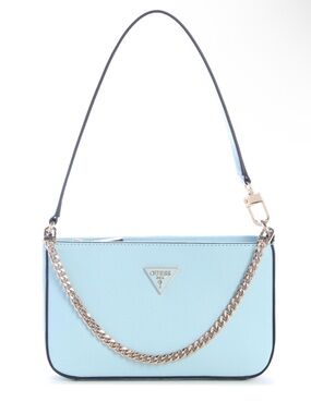 New Guess Light Blue Mini Top Shoulder Bag with Gold Chain Detail